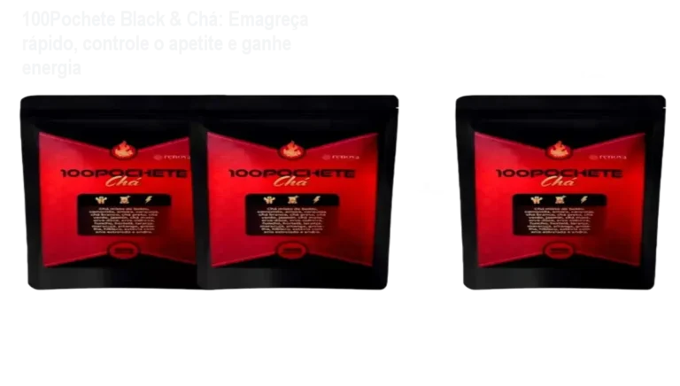 Frasco de 100Pochete Black & Chá mostrando cápsulas para emagrecimento rápido e mais energia