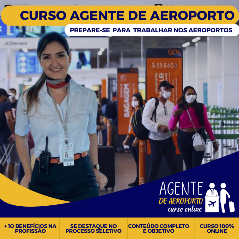 Imagem promocional do Agente de Aeroporto Curso Online mostrando aulas online e certificado