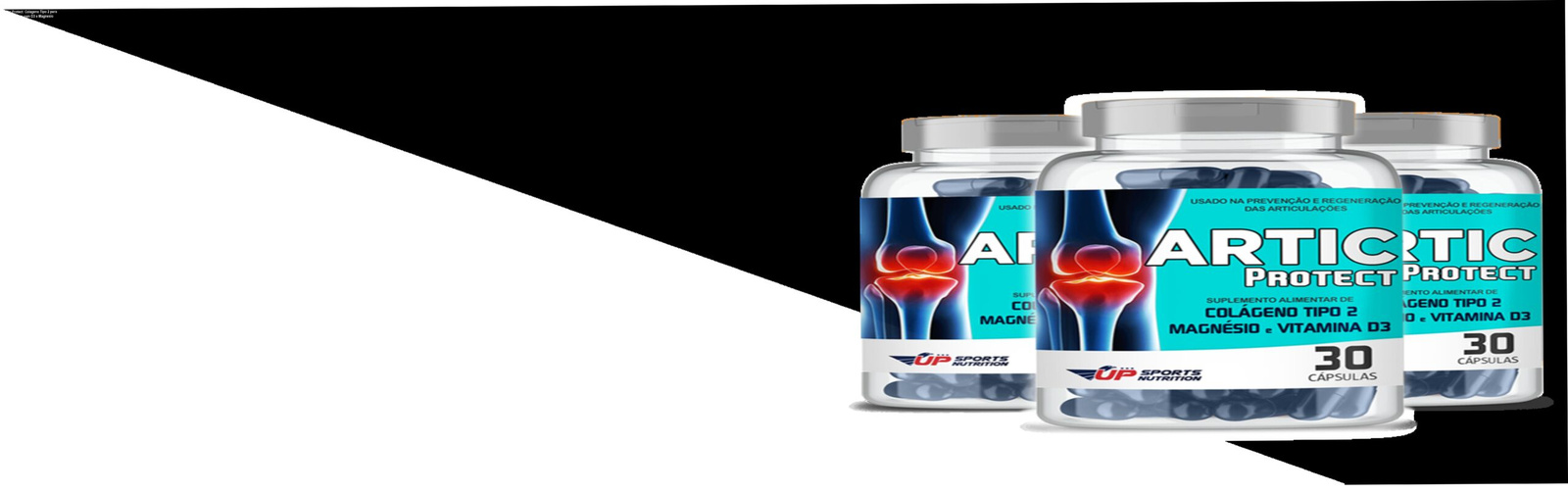 Frasco de Artic Protect softgel com colageno tipo 2 vitamina D3 e magnesio para saude das articulacoes