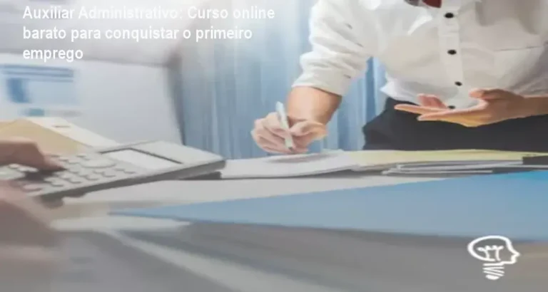 Imagem do curso Auxiliar Administrativo mostrando a tela da plataforma com certificado