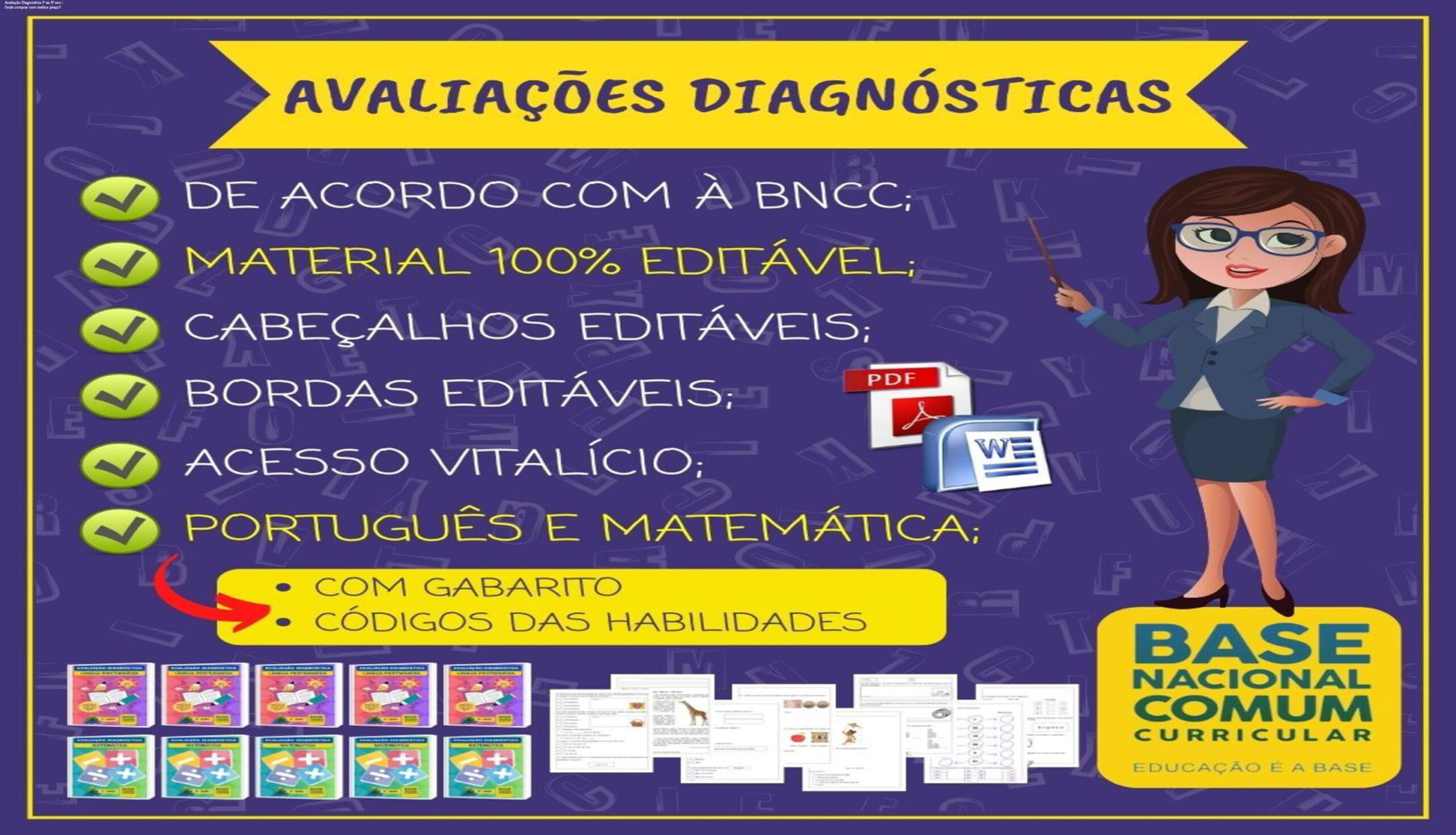 Kit Só Escola Avaliação Diagnóstica 1º ao 5º ano – avaliação pronta, editável e alinhada à BNCC