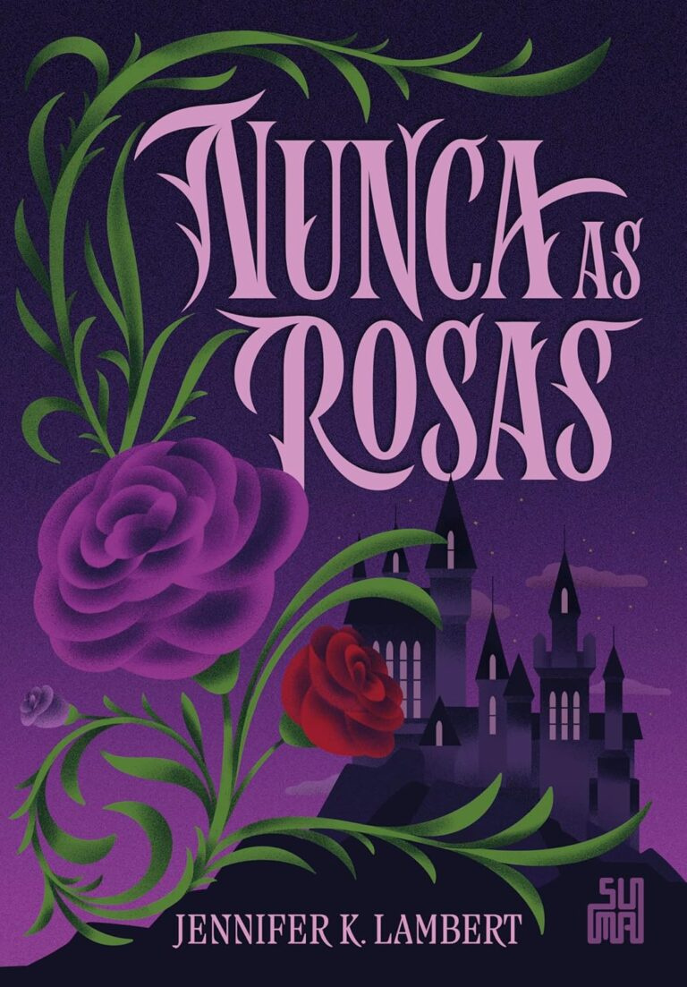 Oneira, a feared witch, in front of a white icy fortress with a legendary wolf, a black cat, and a golden falcon, against a dreamy library of floating books.