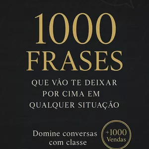 Capa digital do ebook '1000 Frases Que Vão Te Deixar Por Cima Em Qualquer Situação' de Jean, com microfone, balões de fala e selo de preço R$ 47,00, sobre fundo de escritório moderno.