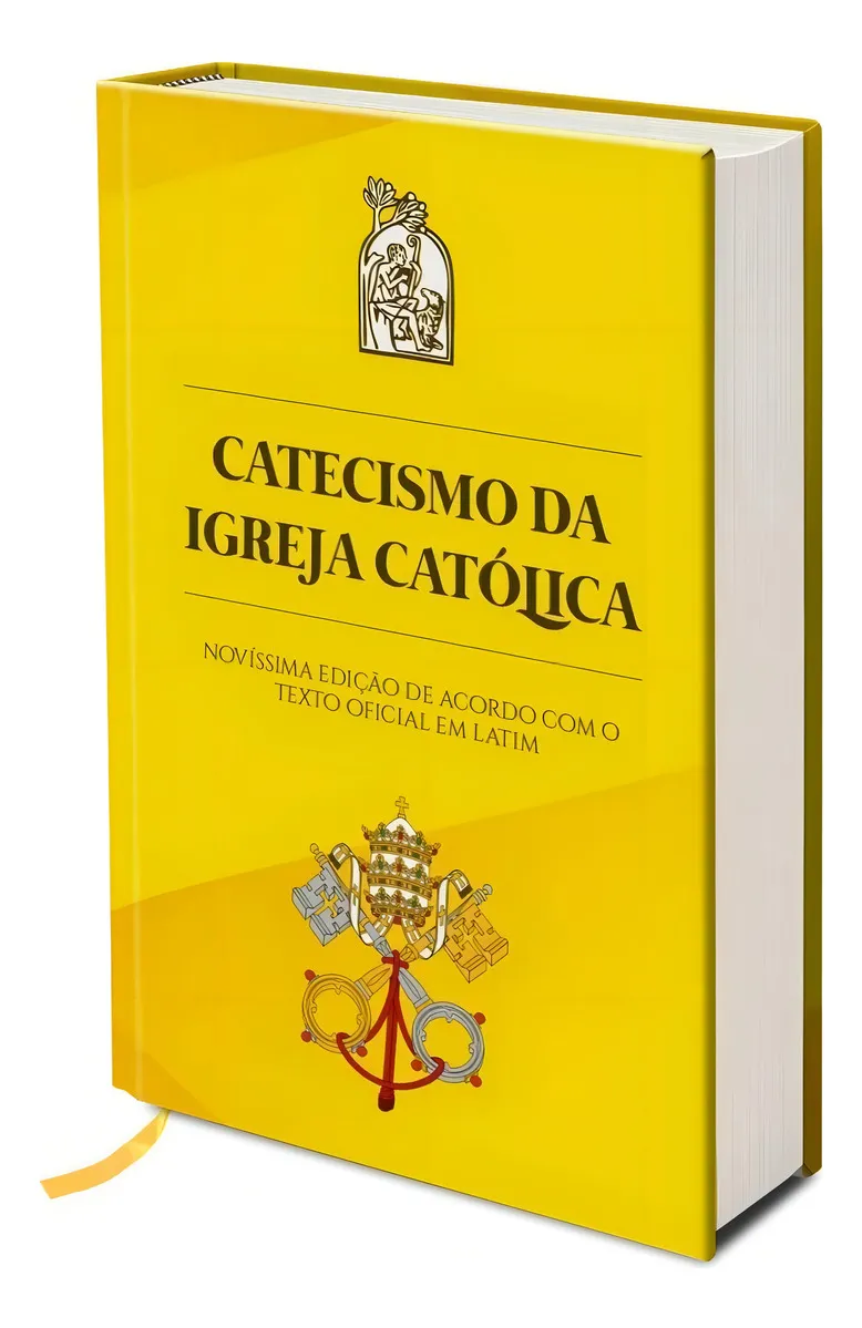 Capa luxuosa do Catecismo da Igreja Católica com marcador de página