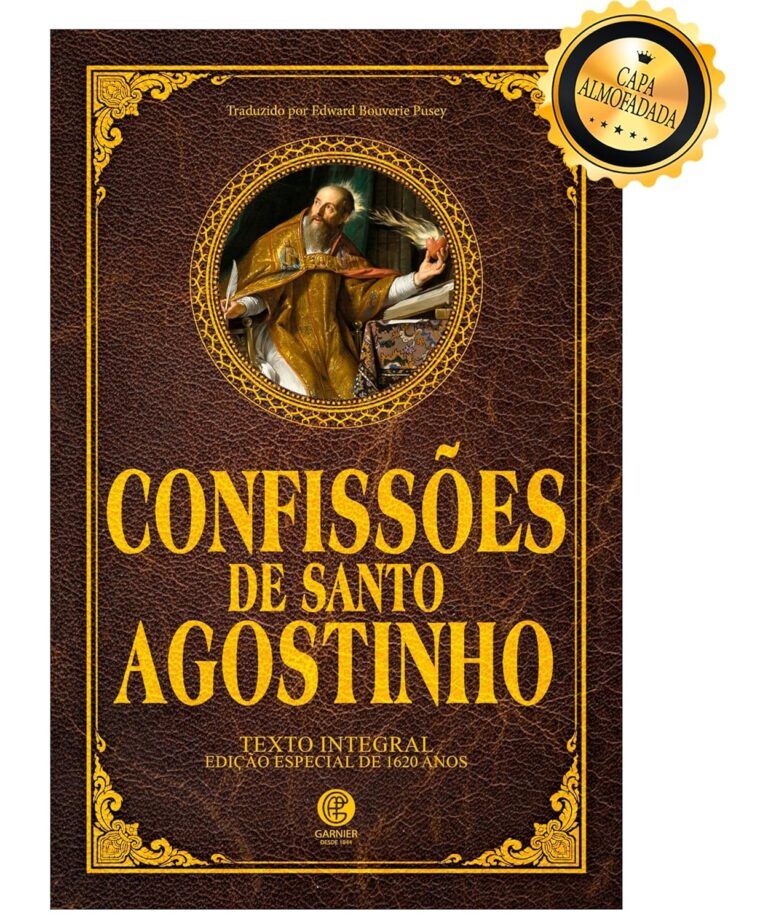 Capa dura almofadada do livro Confissões de Santo Agostinho, edição de luxo, com marcador de fitilho