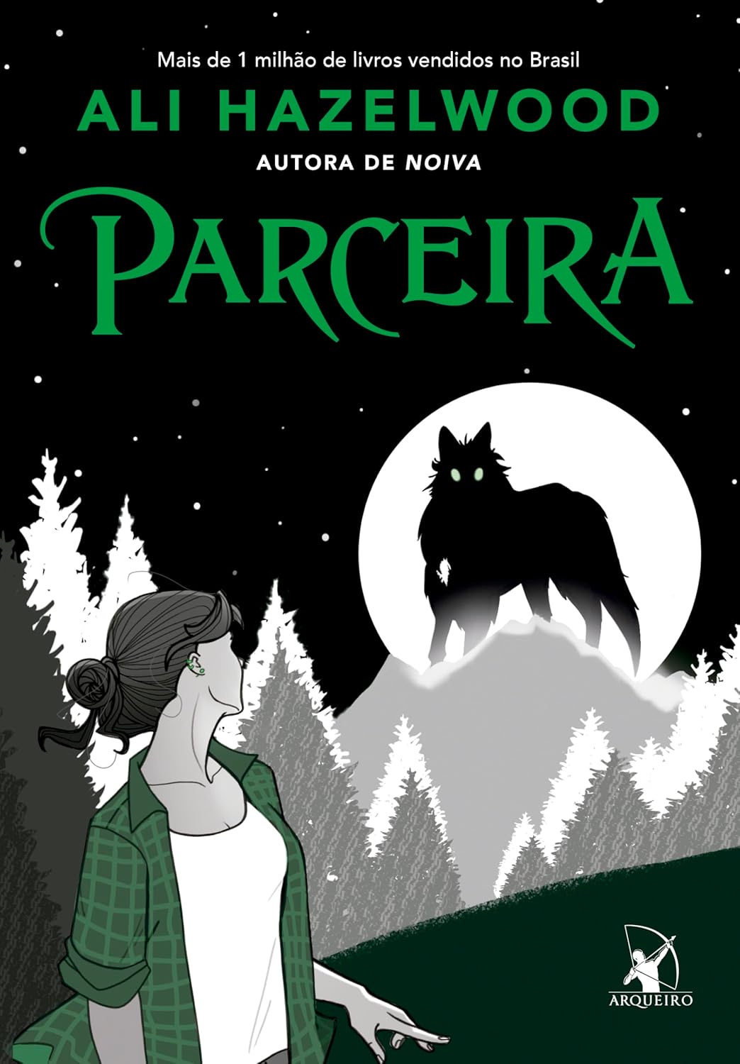 Capa do livro Parceira de Ali Hazelwood mostrando a protagonista híbrida Serena e o alfa Koen em clima de tensão paranormal