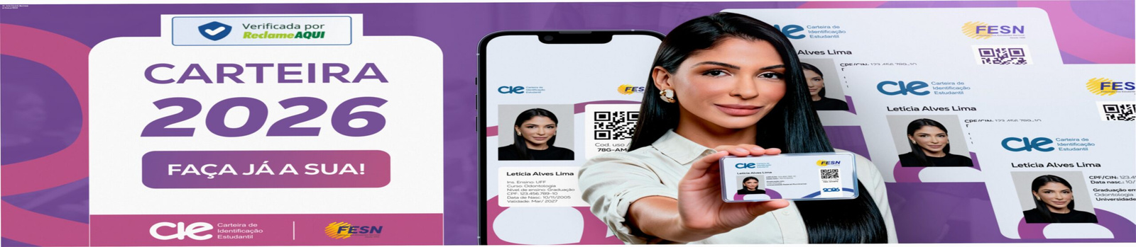 Carteira de Identificação Estudantil CIE exibindo QR Code para garantir meia entrada em eventos