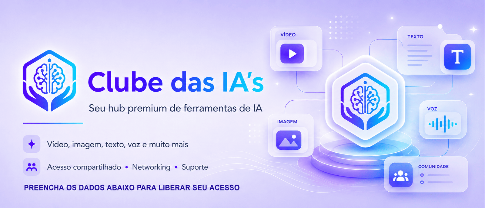 Imagem ilustrando o Clube das IA's com acesso a várias ferramentas de IA premium