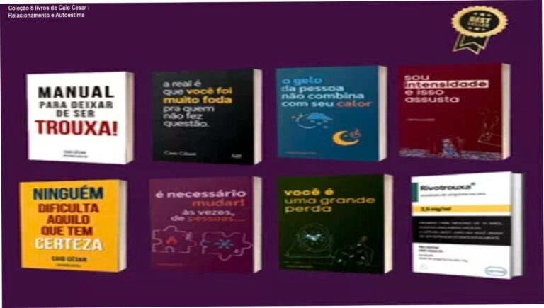 Capa da coleção digital com 8 livros de Caio César sobre relacionamento, autoestima e superação afetiva