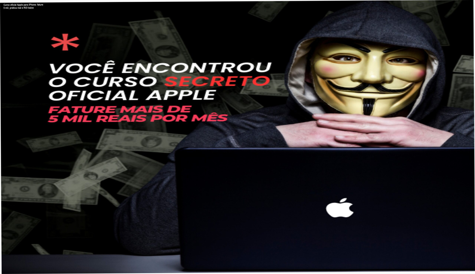 Imagem do Curso oficial Apple para iPhone mostrando o manual secreto e a oportunidade de ganhar mais de 5 mil reais mensais
