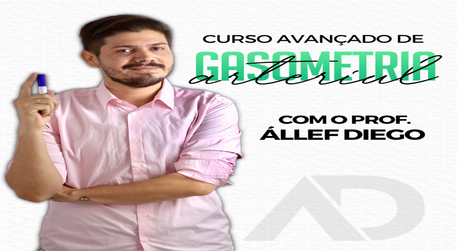 Imagem do Curso Avançado de Gasometria Arterial mostrando o autor Állef Diego Bonfim de Andrade explicando ajustes de ventilação mecânica