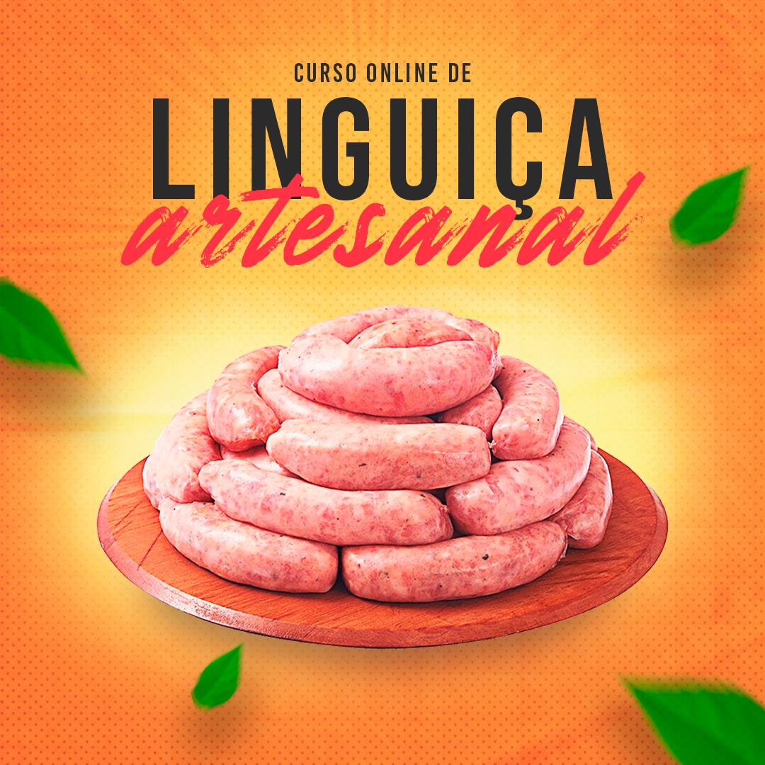 Imagem do curso de linguiça artesanal mostrando produção artesanal e embalagens profissionais