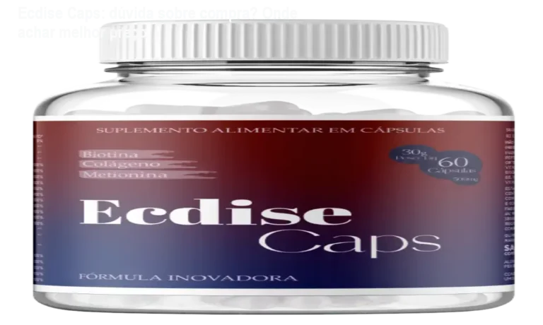 Frasco de Ecdise Caps ao lado de cabelos brilhantes, pele luminosa e unhas fortes