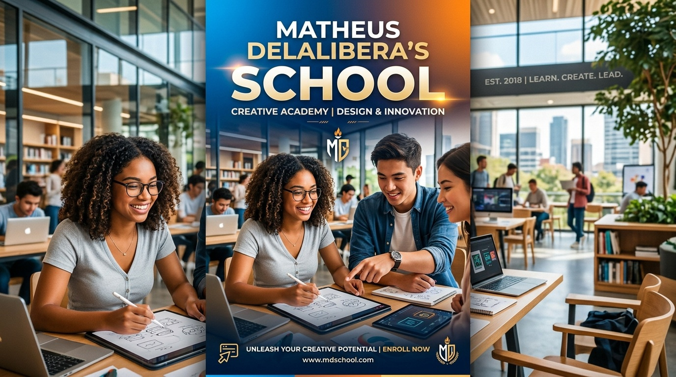 Banner do curso Escola da IA com Matheus Delalibera explicando criação de vídeos usando IA