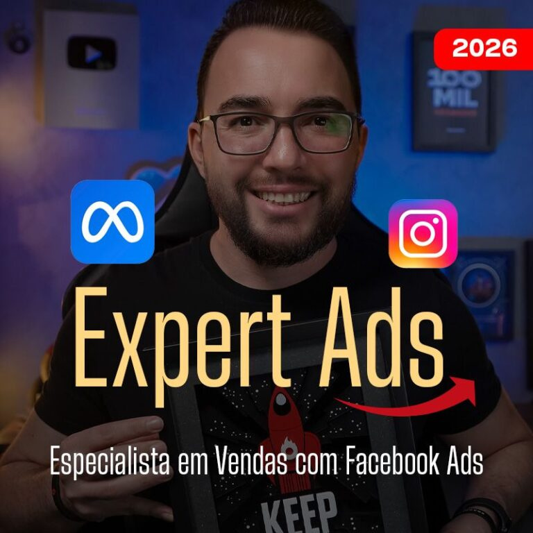 Tela do curso Expert Ads 2026 exibindo módulo de contingência para anúncios no Meta Ads