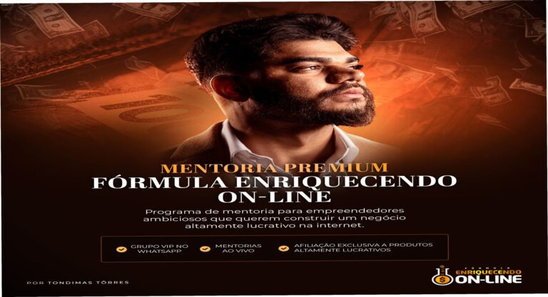Capa do curso Fórmula Enriquecendo Online VIIP mostrando promessa de renda extra e suporte VIP para iniciantes