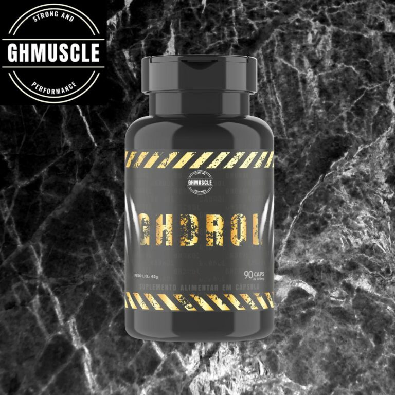 Frasco GHDROL da GHMUSCLE com cápsulas e protocolo de treino para hipertrofia e performance física