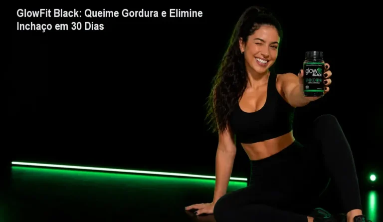 Frasco de GlowFit Black mostrando cápsulas naturais para queimar gordura e reduzir inchaço