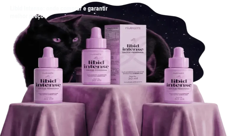 Frasco de Libid Intense gotas sublinguais ao lado de uma mulher sorrindo, simbolizando energia sexual e aumento de libido