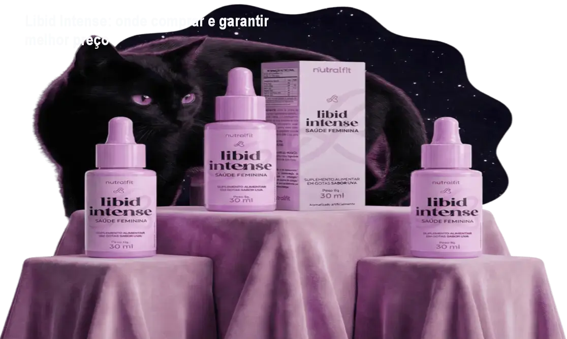 Frasco de Libid Intense gotas sublinguais ao lado de uma mulher sorrindo, simbolizando energia sexual e aumento de libido
