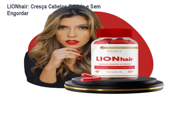 Frasco de LIONhair sobre mesa, mostrando cápsulas que nutrem cabelo e unhas