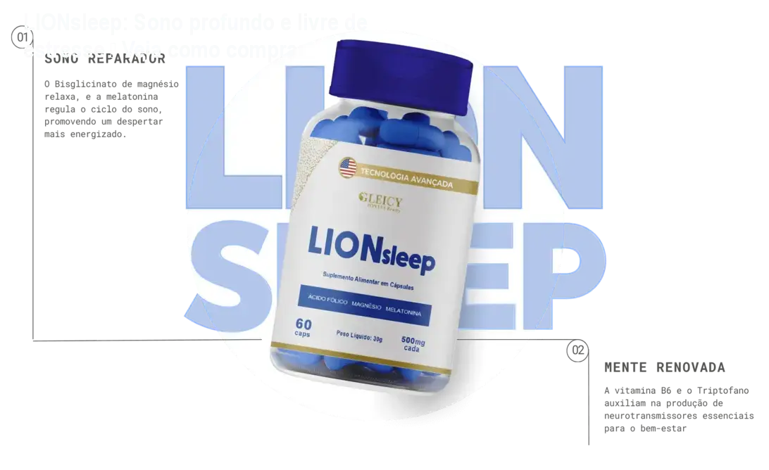 Frasco de LIONsleep ao lado da cama, mostrando cápsulas que ajudam a dormir melhor