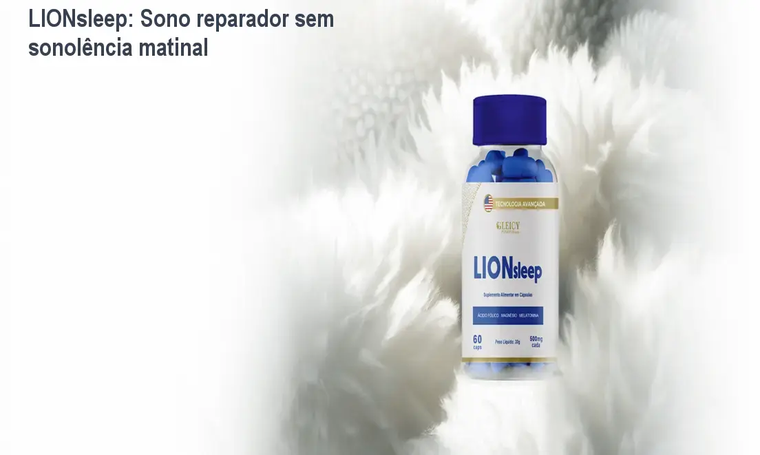 Frasco de LIONsleep suplemento natural para melhorar o sono e reduzir o estresse