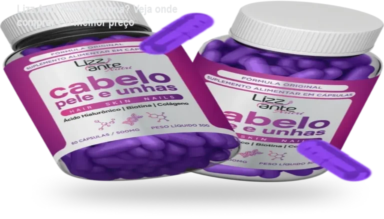 Frasco de Lizz Ante Nutri ao lado de cabelos volumosos e pele firme