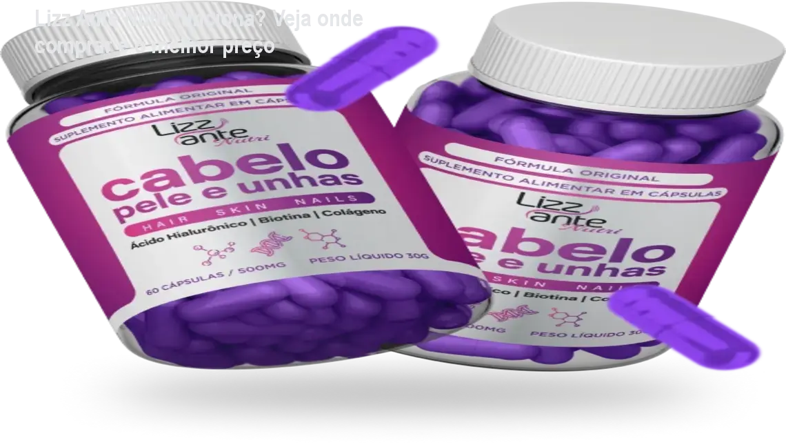 Frasco de Lizz Ante Nutri ao lado de cabelos volumosos e pele firme