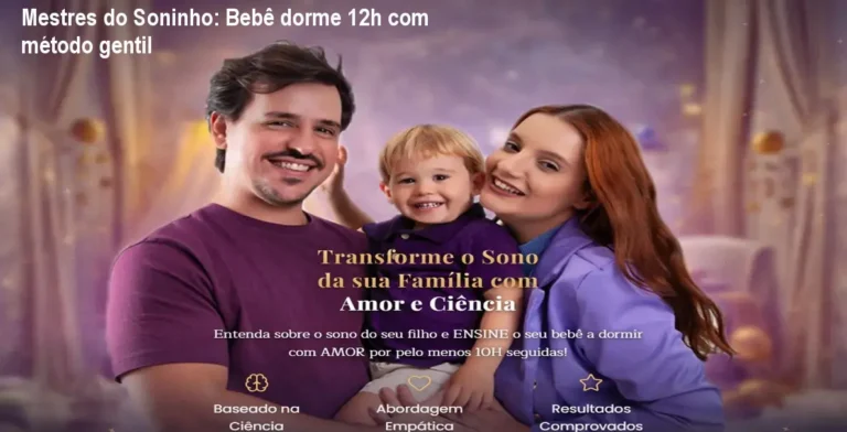 Tela do curso Mestres do Soninho ensinando pais a fazer o bebê dormir 12 horas seguidas de forma gentil