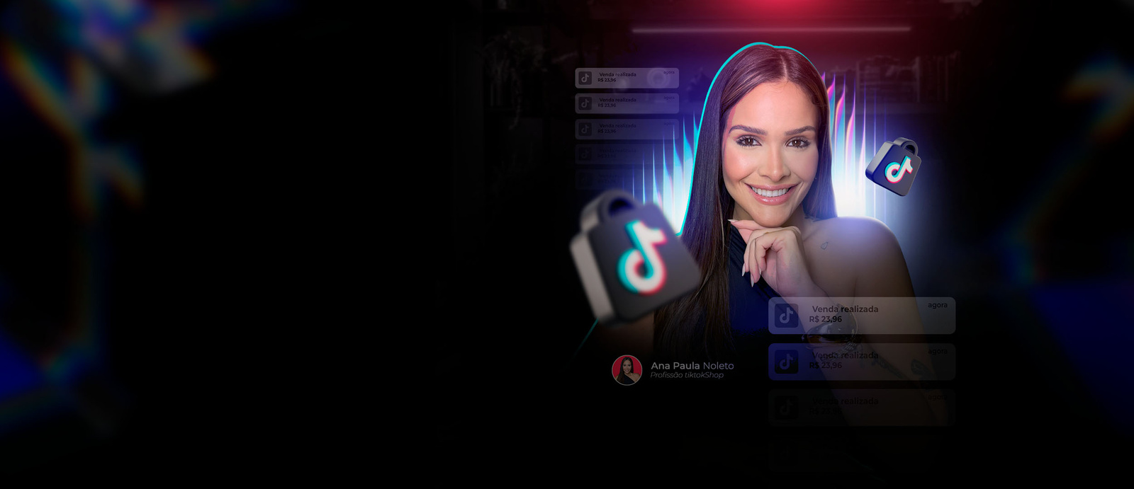 Curso de mentoria TikTok Shop de Ana Paula Noleto mostrando como faturar R$5 mil a R$10 mil por mês usando vídeos curtos na plataforma