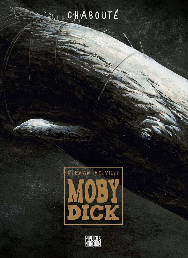 Capa dura de Moby Dick adaptação gráfica de Christophe Chabouté, edição única Amazon em português, com ilustração detalhada da caça ao cachalote branco