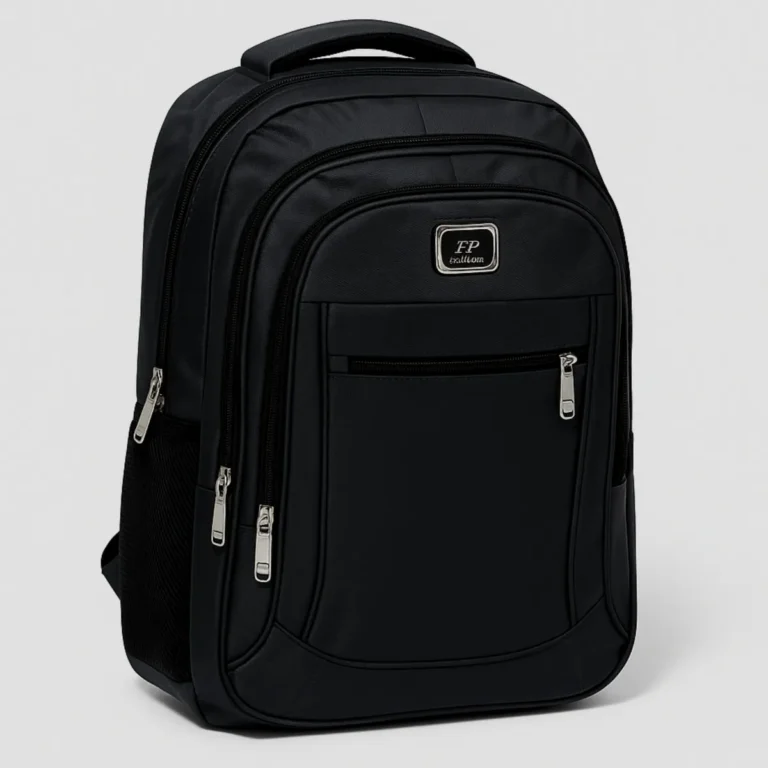 Mochila grande 40 L com alças reforçadas, múltiplos compartimentos e bolso para notebook, disponível nas cores preto, azul, cinza‑escuro e vermelho.