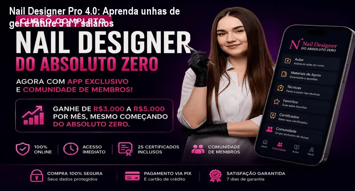 Aluna aplicando técnica de fibra de vidro depois do curso Nail Designer Pro 4.0