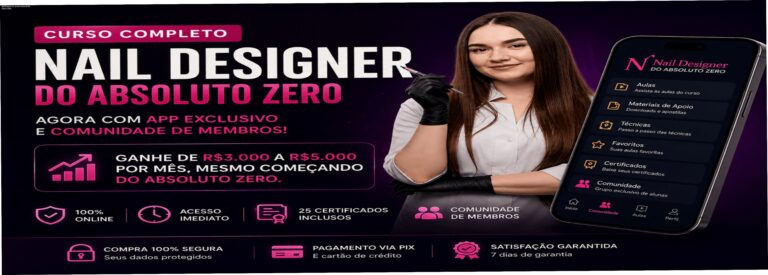 Aluna demonstra técnica de alongamento de unhas em gel com o curso Nail Designer Pro 4.0, aprendendo a criar unhas lucrativas.