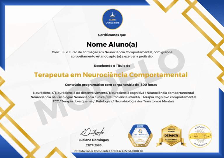 Formação em neurociência comportamental para terapeutas com 500 horas de certificação profissional e extensão universitária