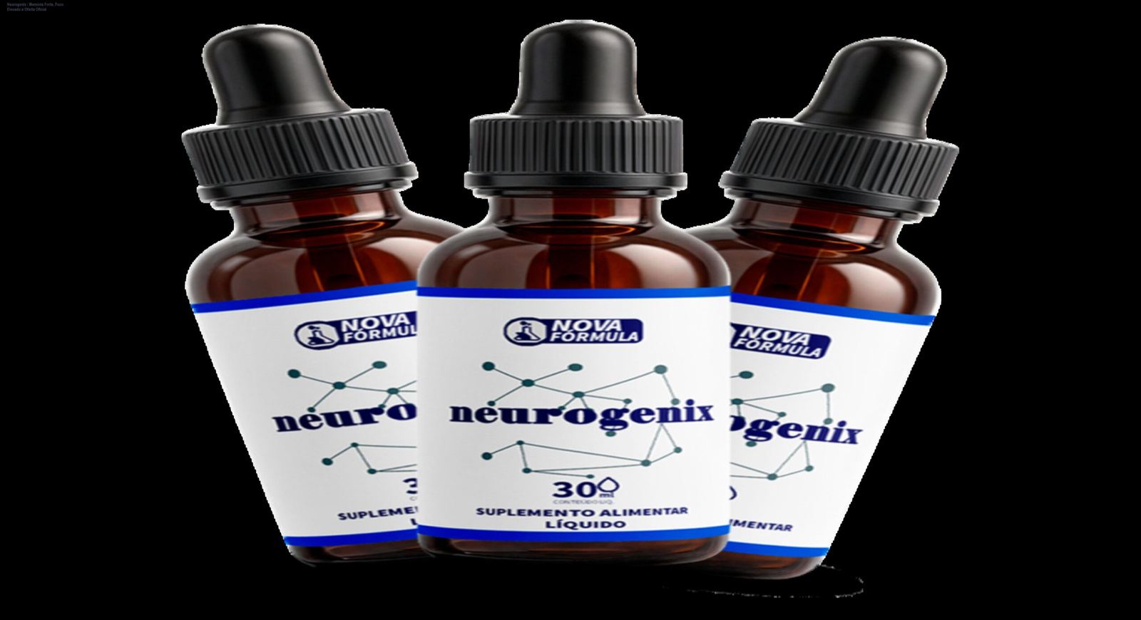 Frasco de Neurogenix ao lado de uma pessoa concentrada estudando, representando memória reforçada e foco mental