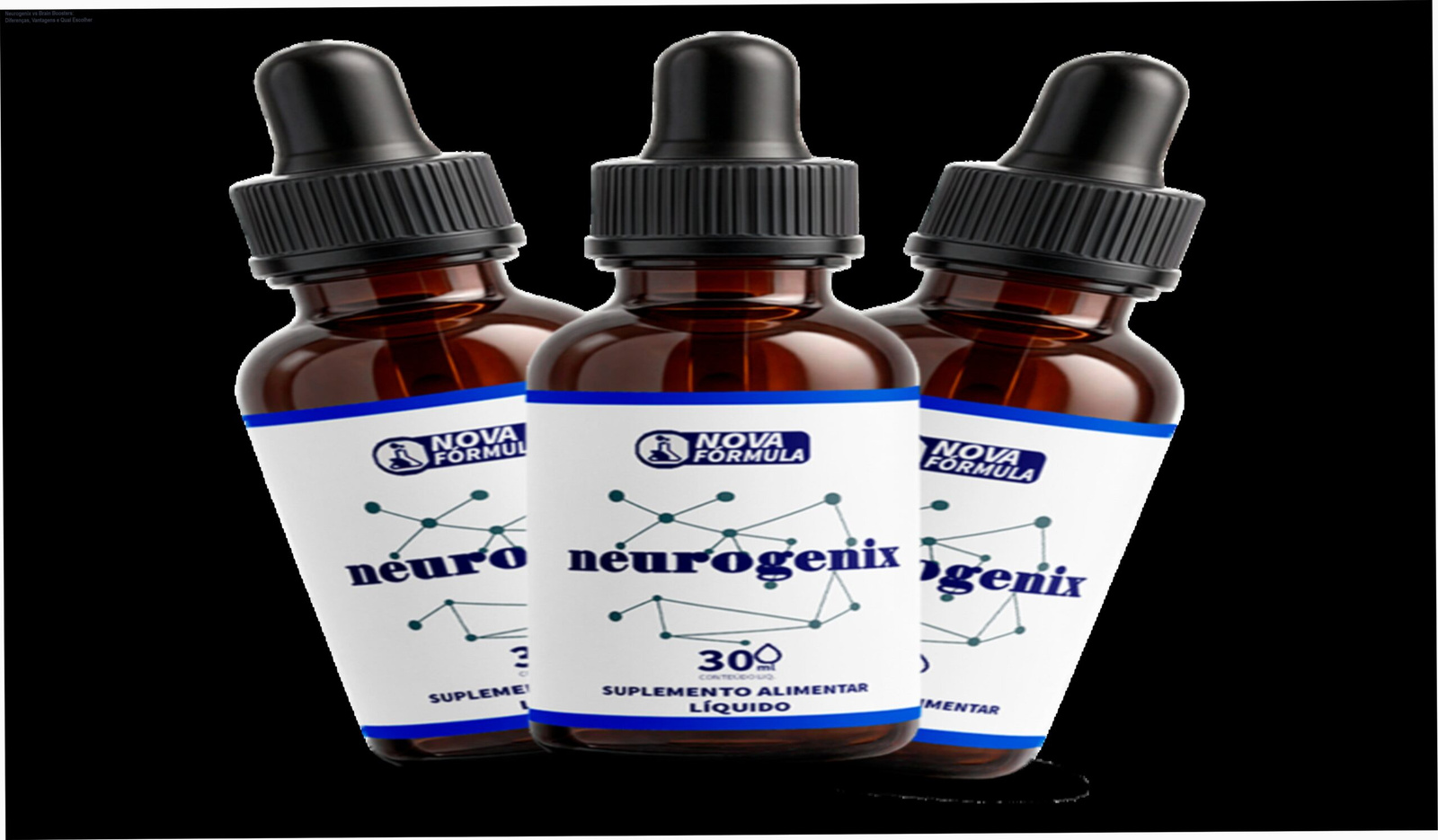 Comparação Neurogenix e Brain Boosters com frascos lado a lado mostrando diferenças entre os nootrópicos naturais para memória