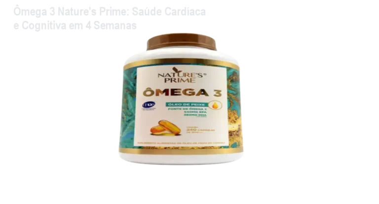 Frasco de Ômega 3 Nature's Prime sobre mesa, representando saúde cardiovascular e cognitiva