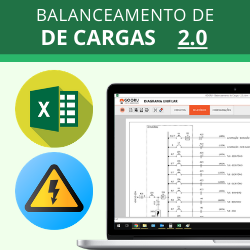 Captura da Planilha de Quadro de Cargas 2.0 mostrando cálculo automático de carga elétrica no Excel VBA