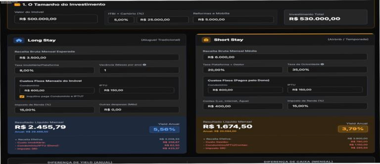 Tela do portal Análise Yield da G&H Partners mostrando indicadores de rendimento imobiliário