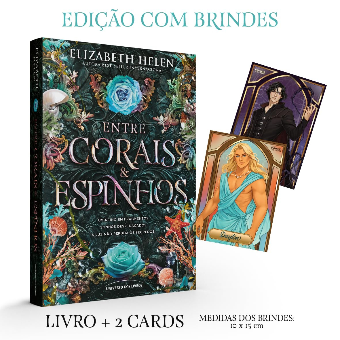 Rosa e Dayton em meio a uma batalha mágica no Vale Feérico, cercados por corais e espinhos luminosos, segurando o Arco da Radiância.