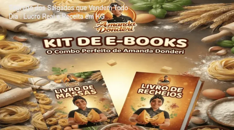 E-book e curso da Amanda mostrando como produzir salgados em escala de KG para delivery lucrativo