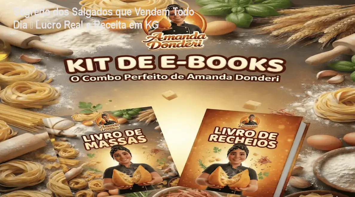 E-book e curso da Amanda mostrando como produzir salgados em escala de KG para delivery lucrativo