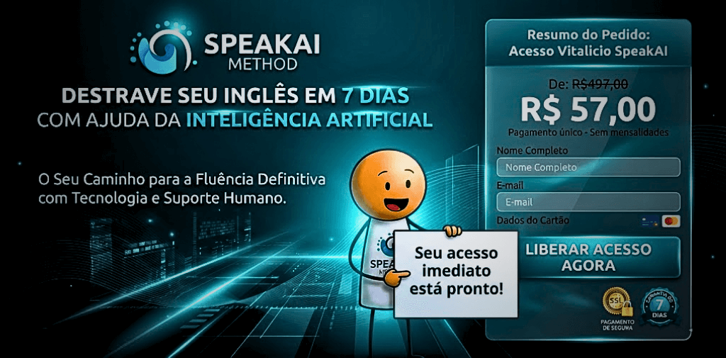 Imagem ilustrando método SpeakAI ensinando pronúncia simplificada de frases em inglês
