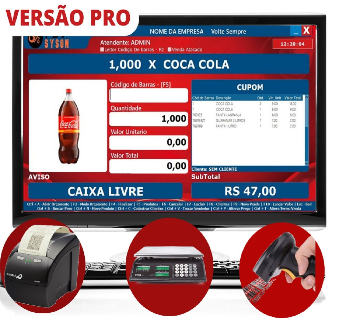 Tela do SysOn PDV Pro mostrando venda rápida em um ambiente de loja moderna.