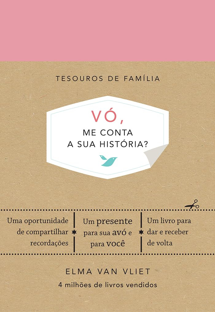 Capa dura do livro 'Vó, me conta a sua história?' mostrando espaço para memórias e fotos, ideal para avós e netos.