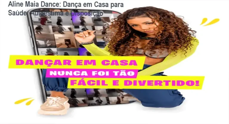 Mulher praticando a aula de dança online do Aline Maia Dance em sua sala, sorrindo e queimando calorias