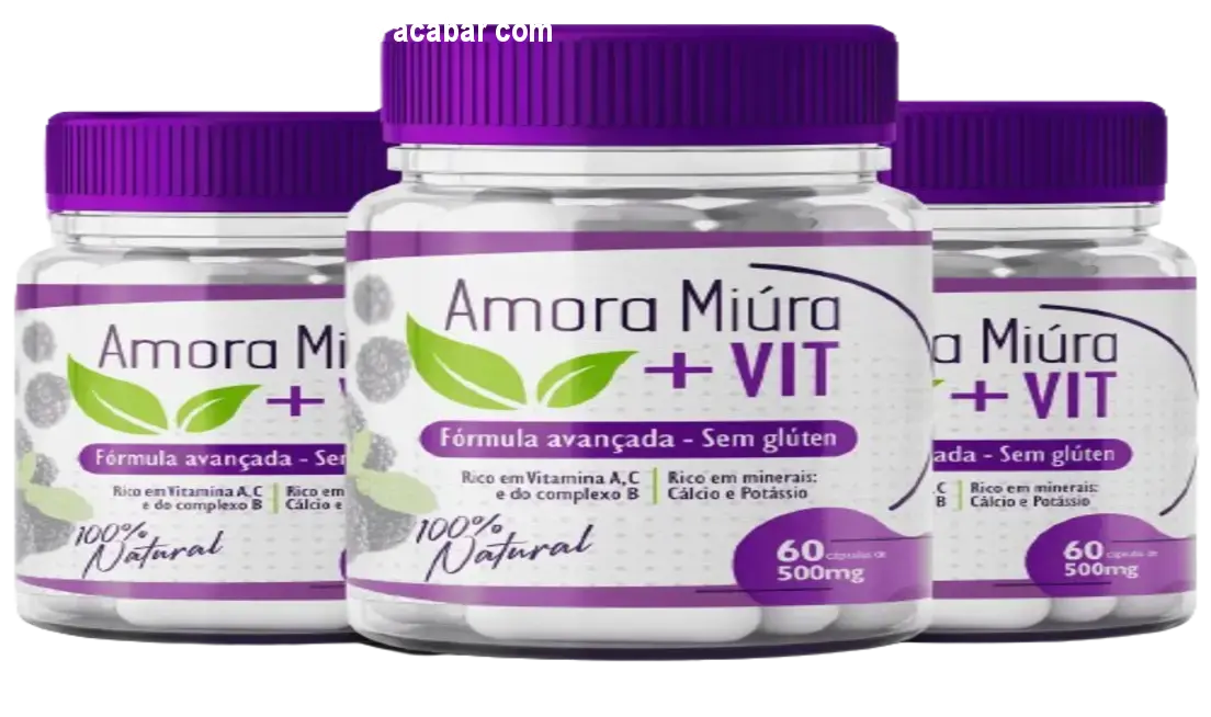 Frasco de Amora Miúra + Vit ao lado de amora fresca, simbolizando alívio dos fogachos na menopausa