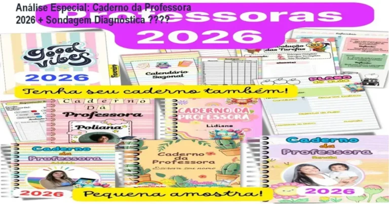 Capa informativa sobre o tema Caderno da Professora 2026 + Sondagem Diagnóstica 🍎📚